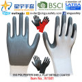13G poliéster Shell Nitrilo guantes revestidos (N1501) Acabado liso con CE, En388, En420, guantes de trabajo
